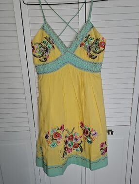 Boston Proper Embroidered Yellow Dress with Mint Accents (New $145)  Sz 4